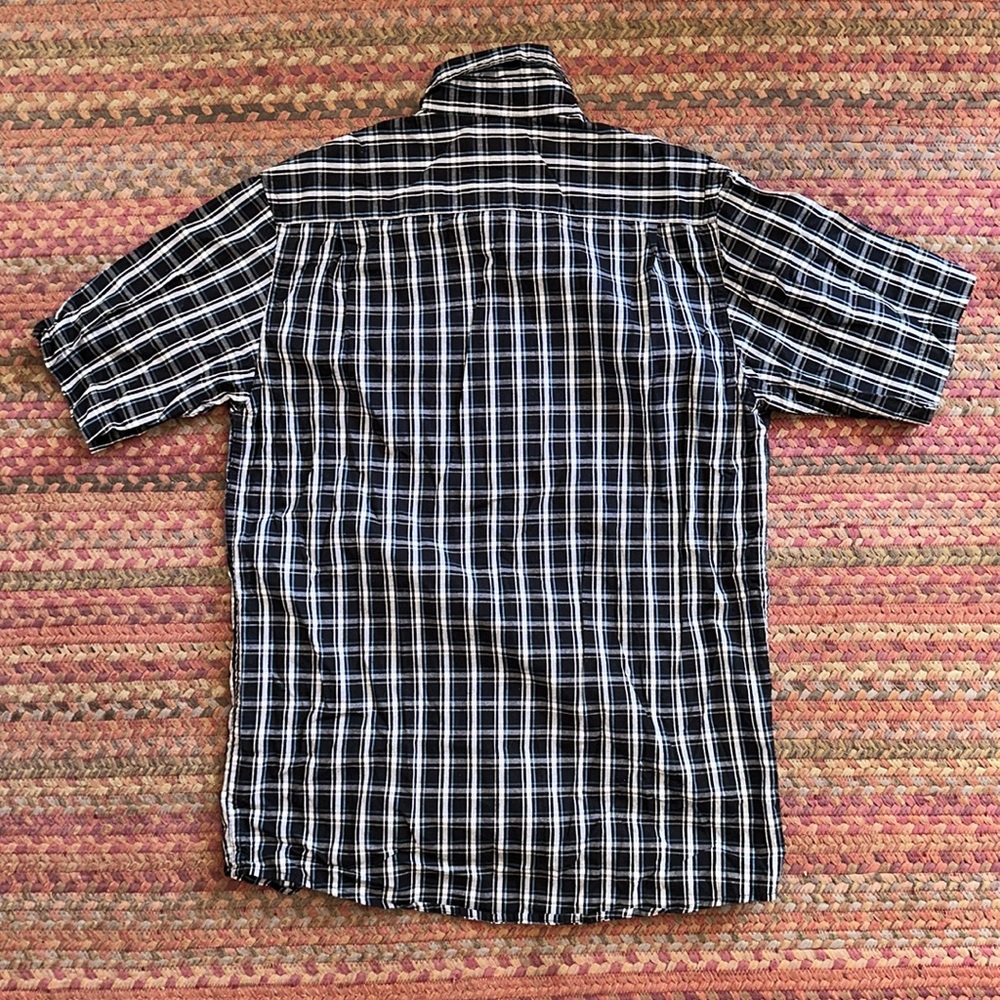 WRANGLER BLUE & BLACK PLAID SHORT SLEEVE SINGLE POCKET WESTERN BUTTON UP - Picture 5 of 5